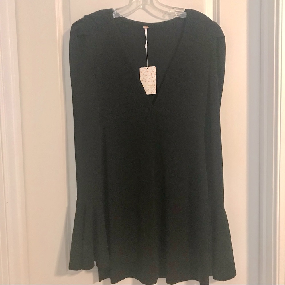 New FREE PEOPLE Talk About It Black Long Sleeve Mini Dress NWT - Picture 8 of 16